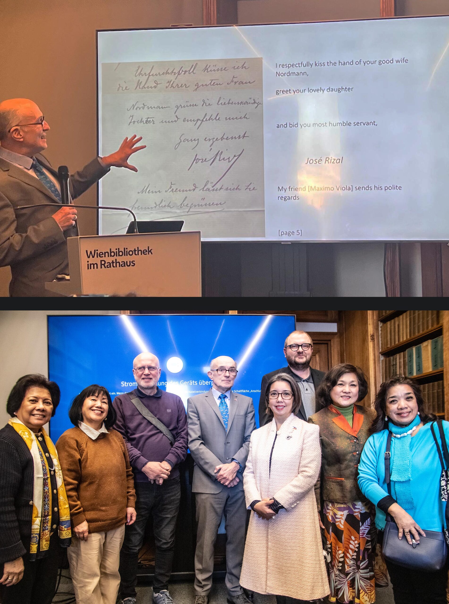 Dr. Johann Stockinger presenting the signature of Philippine national hero, Dr. Jose Rizal in a letter sent to Johannes Nordmann, Austrian Journalist